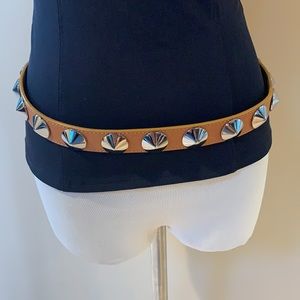 Be & D Tan leather Belt with Silver Cone Studs  S
